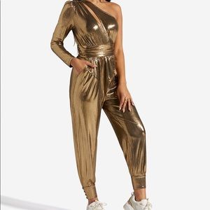 Gold one shoulder jumpsuit